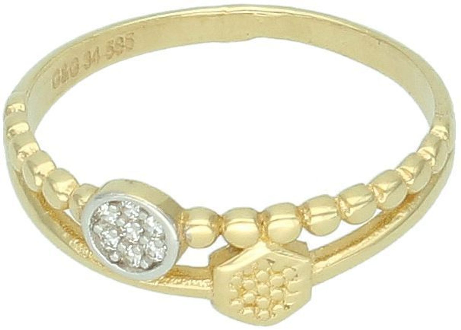 Złoty pierścionek damski z cyrkoniami – model podwójny, próba 585  Rozmiar 17.jpg