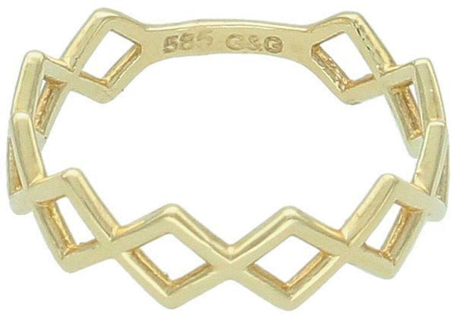 Złoty pierścionek damski OUP000000-077 w formie obrączki z geometrycznym wzorem. Próba 585, waga 1,86 g, szerokość 5 mm, rozmiar 16. Nowoczesna i stylowa biżuteria.1.jpg