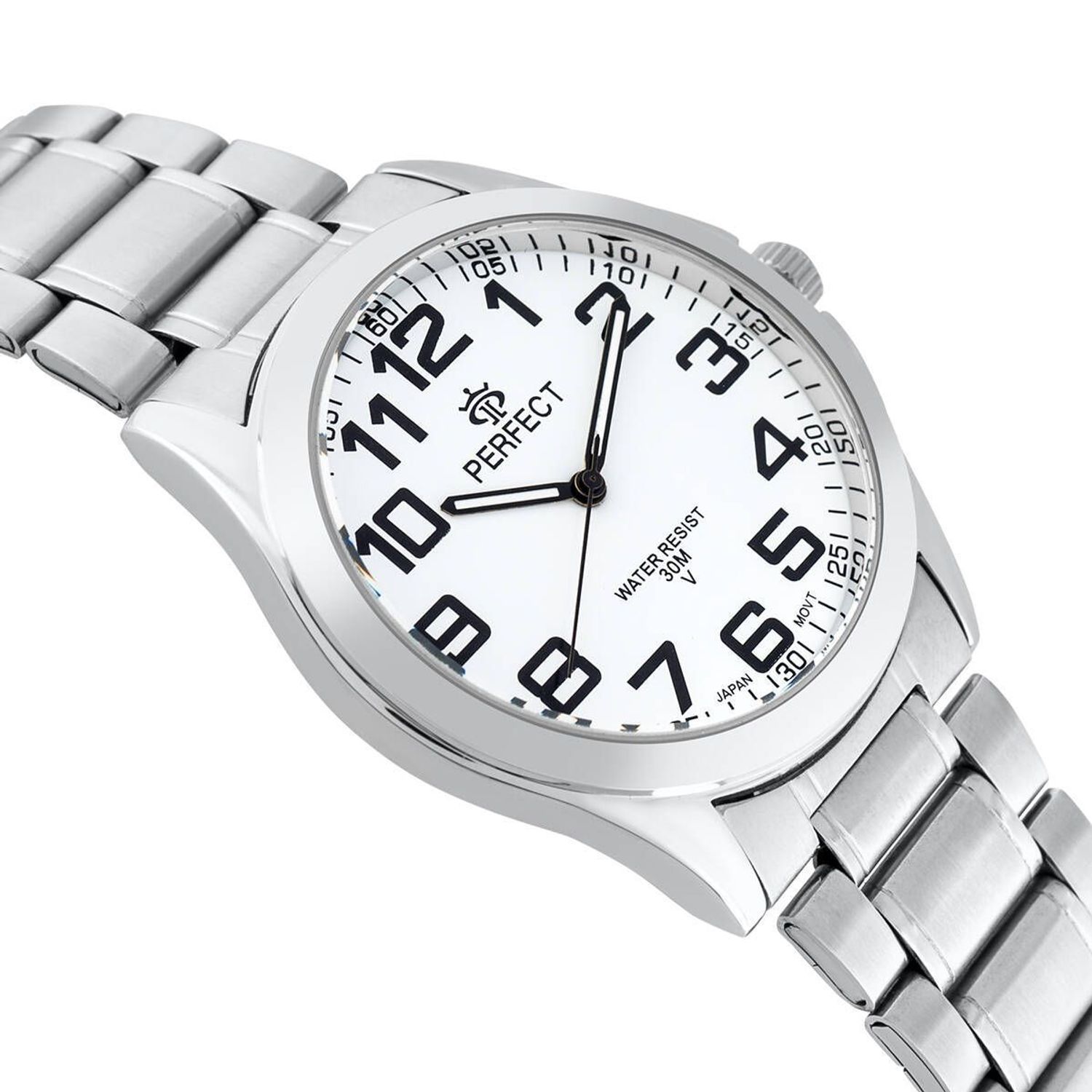 Zegarek męski Perfect P012-01 na srebrnej bransolecie. Męski zegarek Perfect. Zegarek męski na czarnym pasku. Zegarek męski klasyczny. Zegarek męski na prezent. Zegarek z wyraźną tarcza (2).jpg