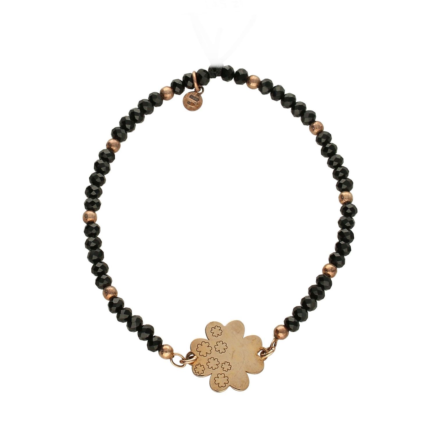 Bransoletka srebrna na gumce z koniczynką w onyksach 14614-P.jpg