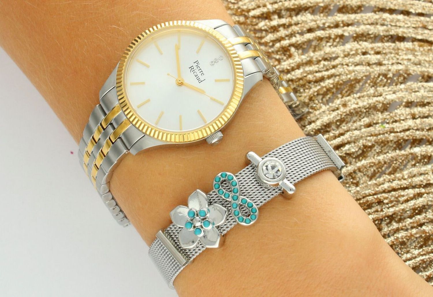 Damski zegarek Pierre Ricaud P21018.2113Q148.5 Classic SET z dwukolorową kopertą i bransoletą, mechanizmem kwarcowym Miyota, szkłem mineralnym i ozdobną bransoletką. 1.jpg
