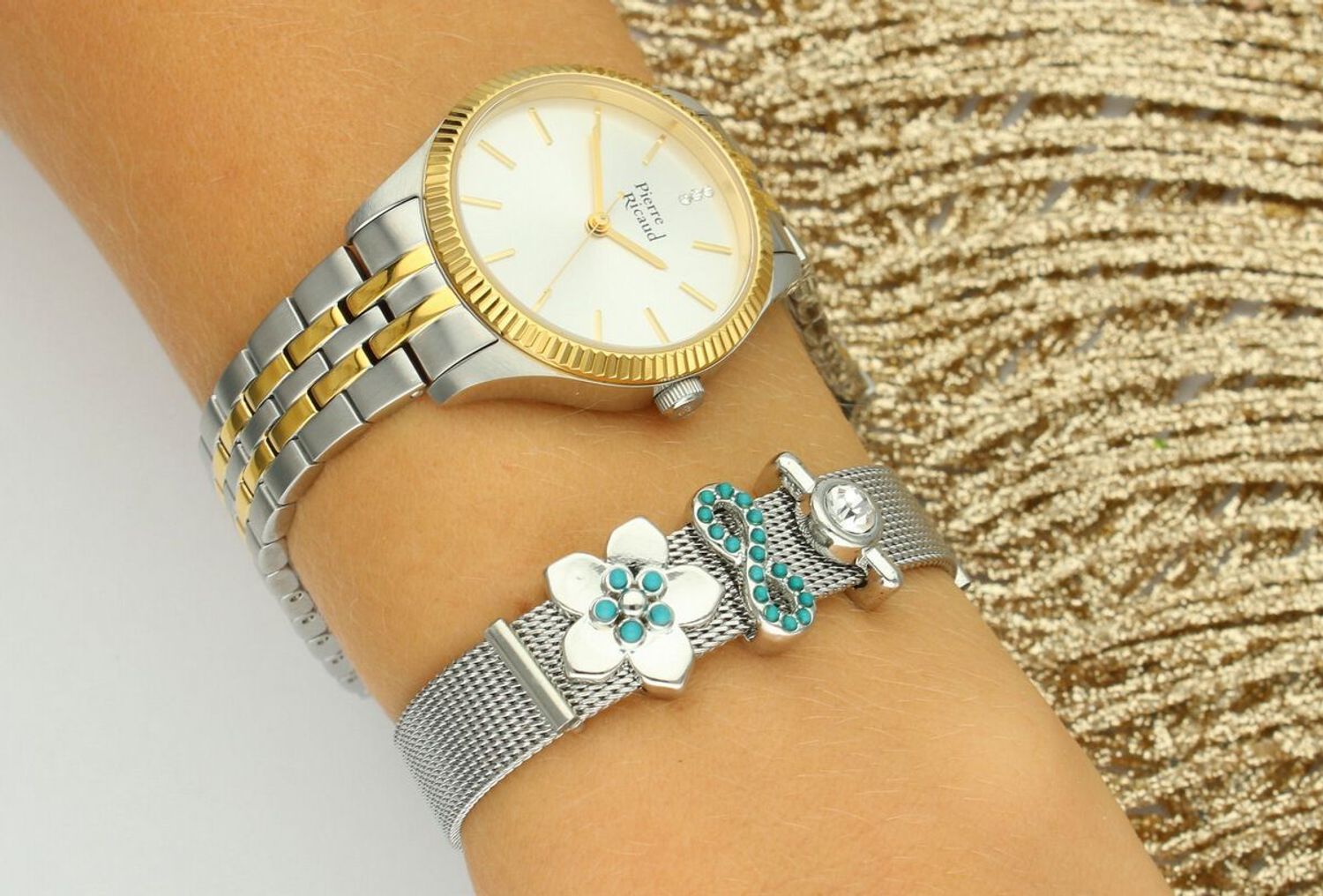 Damski zegarek Pierre Ricaud P21018.2113Q148.5 Classic SET z dwukolorową kopertą i bransoletą, mechanizmem kwarcowym Miyota, szkłem mineralnym i ozdobną bransoletką. 1.jpg