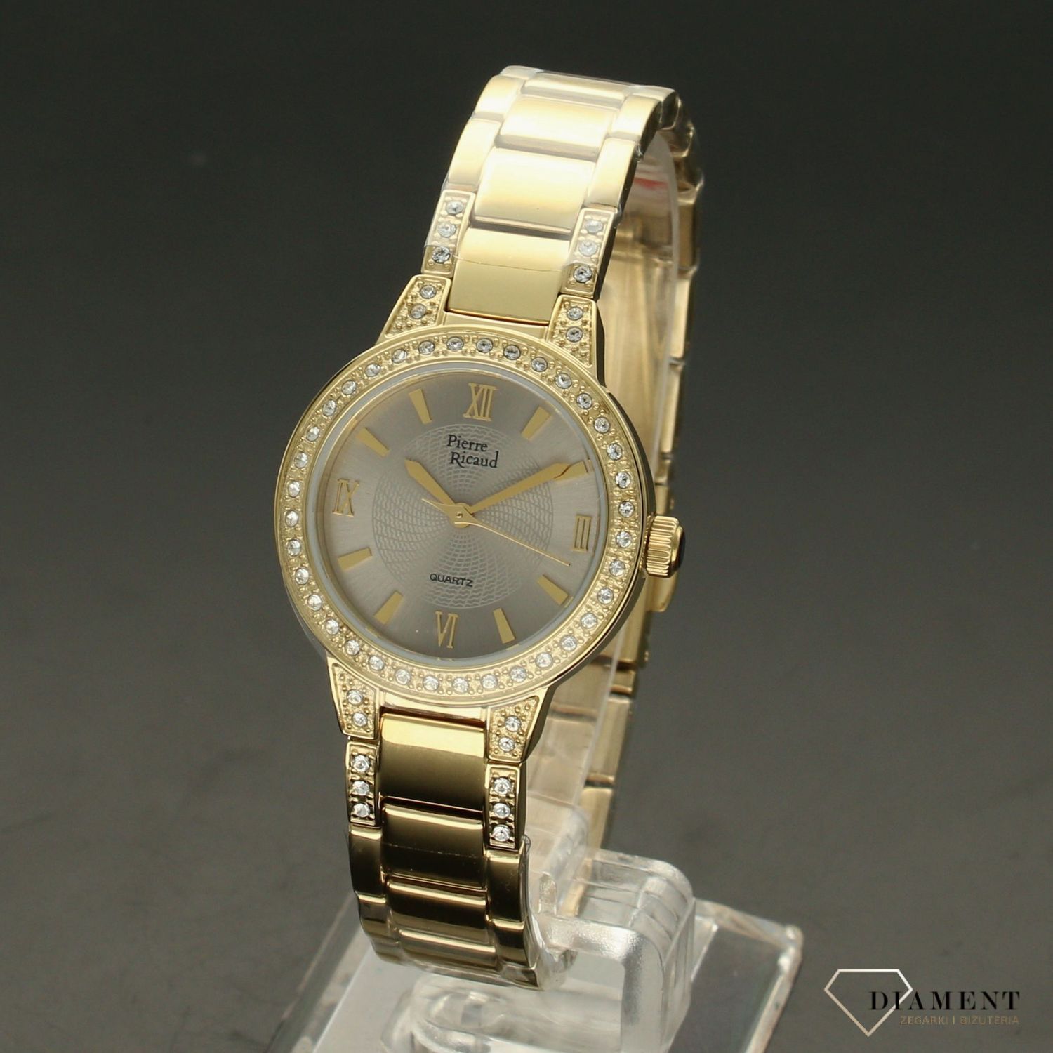 Zegarek damski Pierre Ricaud 'złoty blask z cyrkonią' P21074.1167QZ.jpg