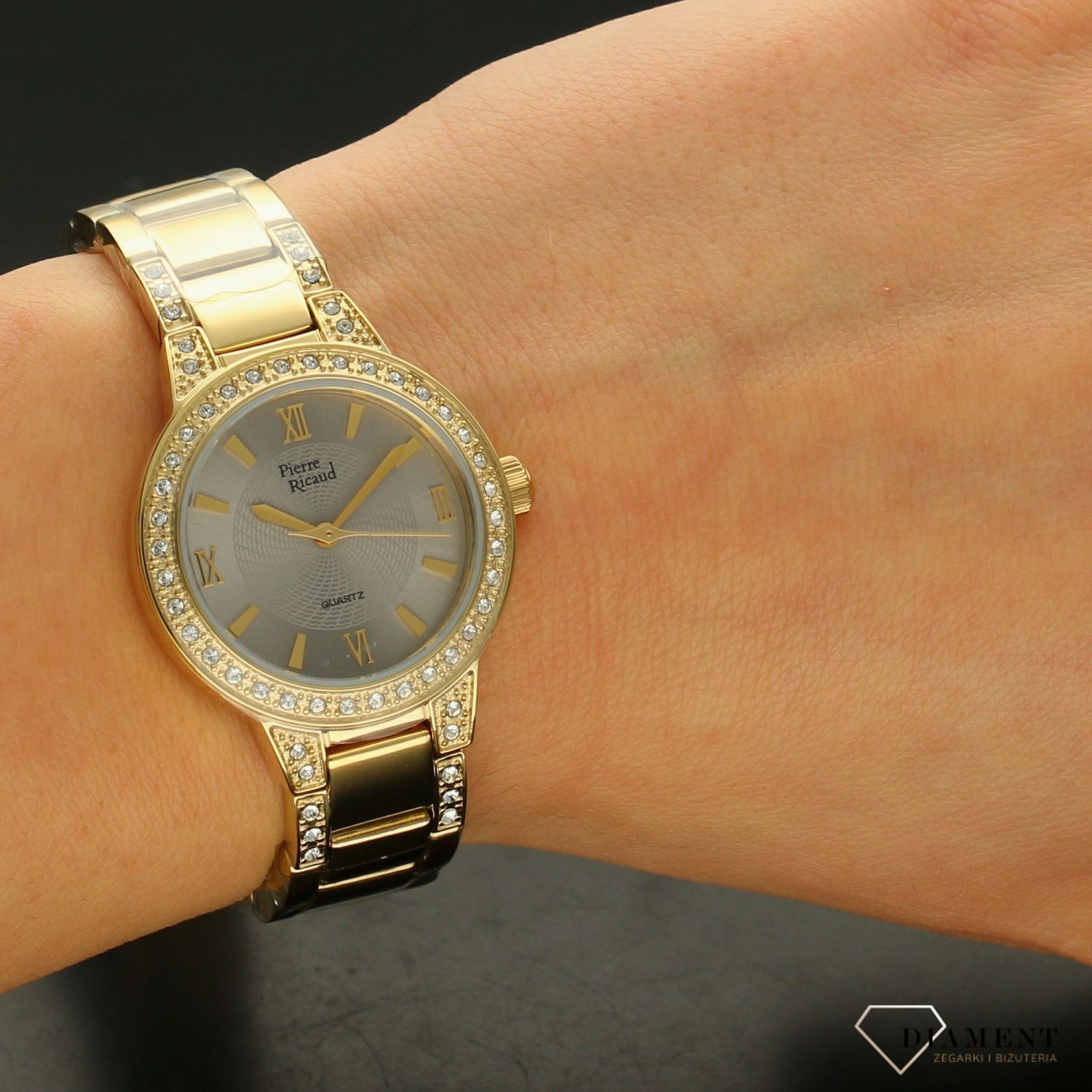 Zegarek damski Pierre Ricaud 'złoty blask z cyrkonią' P21074.1167QZ.jpg