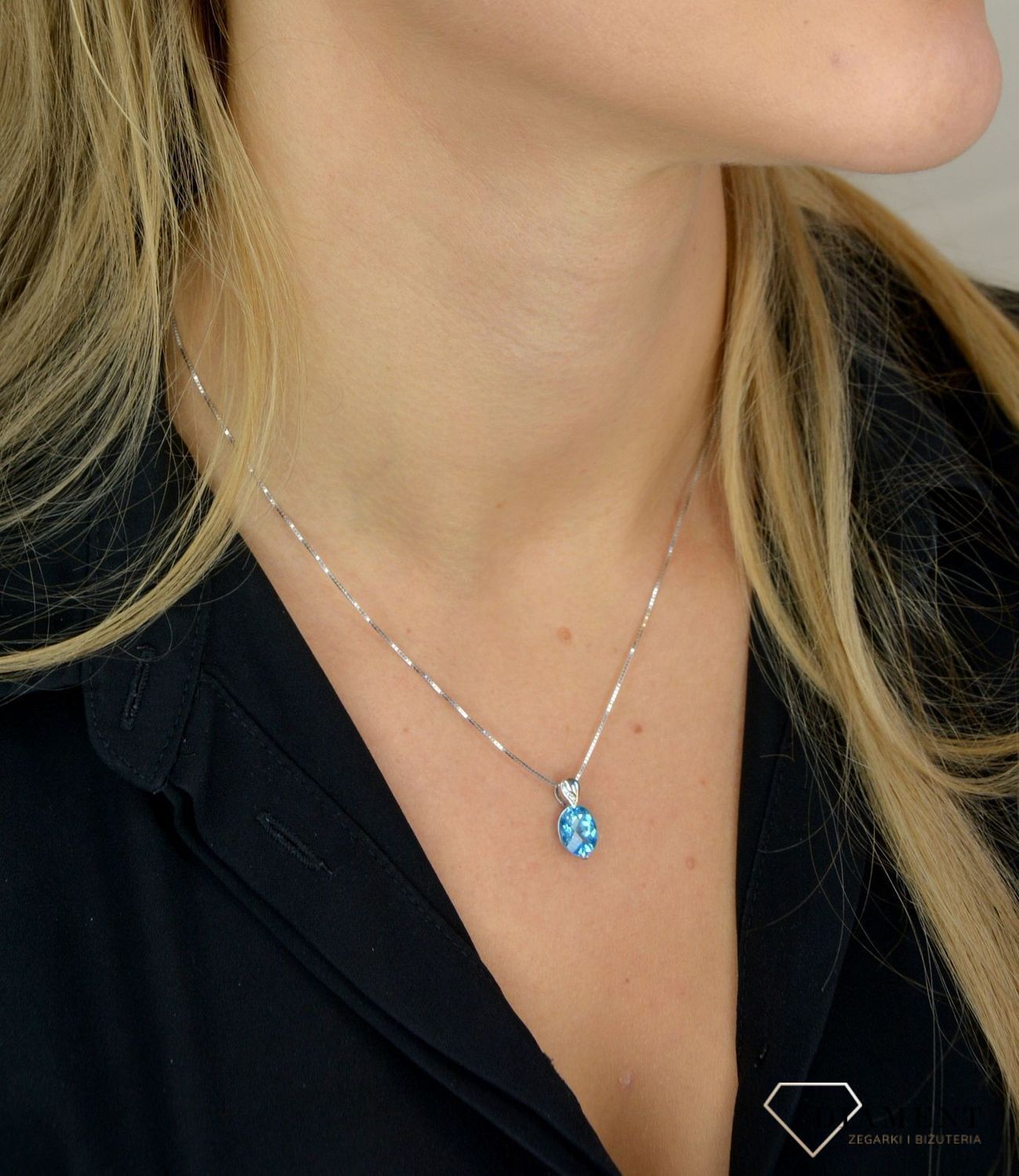 Złoty naszyjnik DIAMENT 585 białe złoto, topaz P2127WC-10.jpg