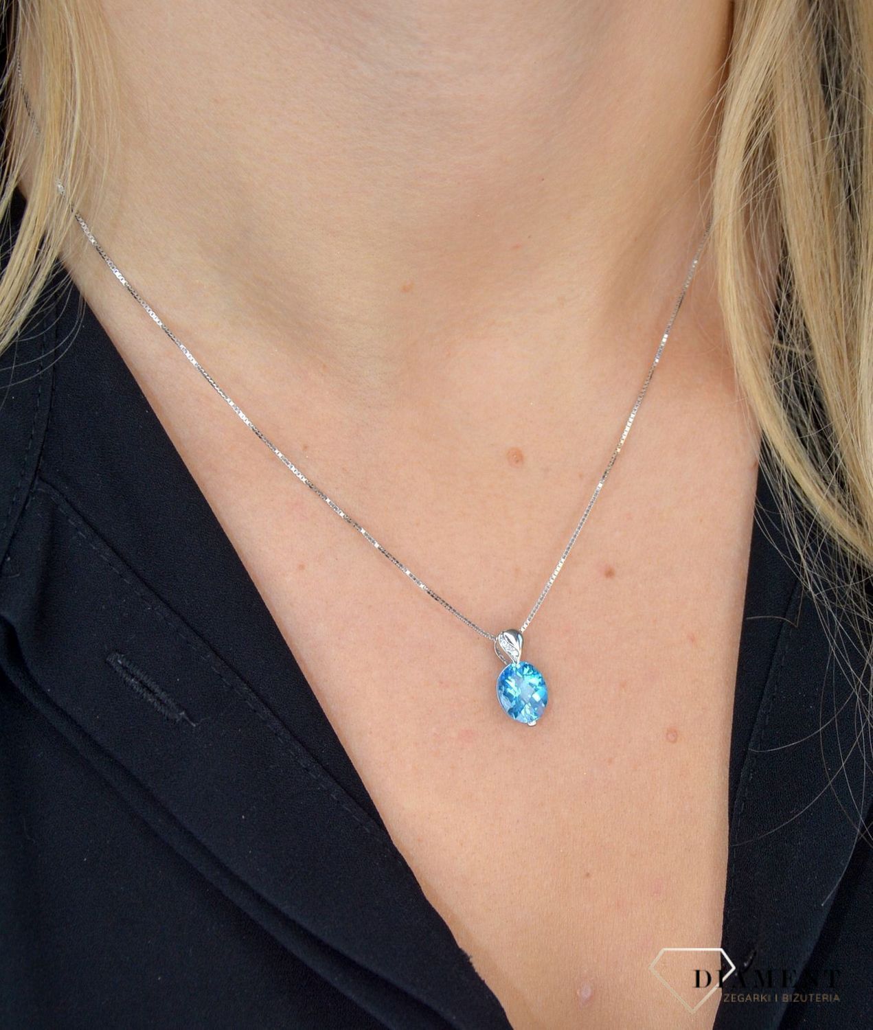 Złoty naszyjnik DIAMENT 585 białe złoto, topaz P2127WC-10.jpg