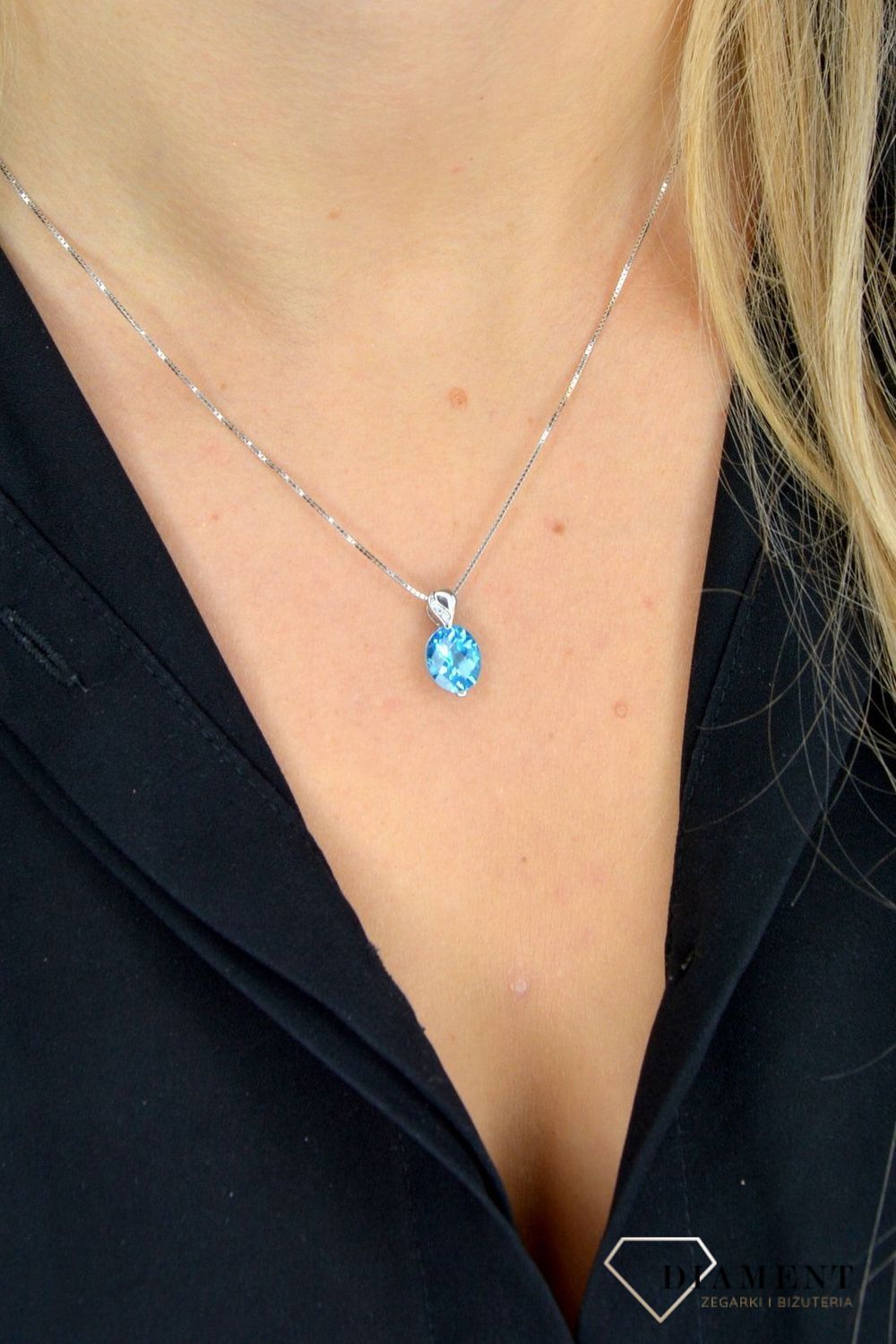 Złoty naszyjnik DIAMENT 585 białe złoto, topaz P2127WC-10.jpg