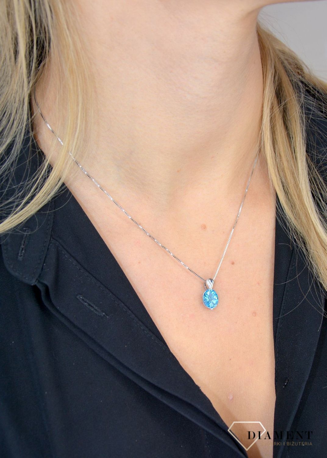 Złoty naszyjnik DIAMENT 585 białe złoto, topaz P2127WC-10.jpg