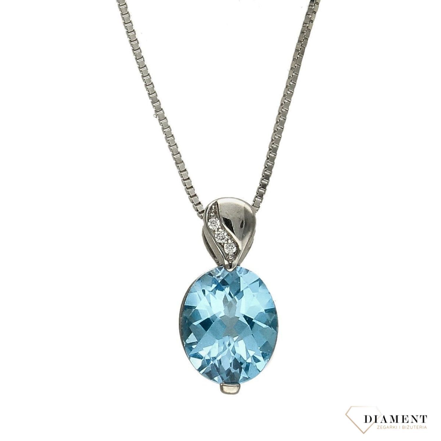 Złoty naszyjnik DIAMENT 585 białe złoto, topaz P2127WC-10.jpg