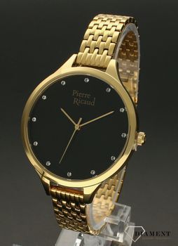 Zegarek damski na złotej bransolecie z czarną tarczą Pierre Ricaud P22002 (3).jpg