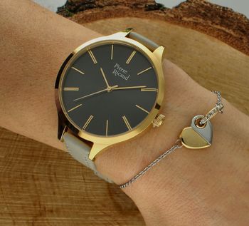 Zegarek damski złoty z czarna tarczą Pierre Ricaud  na szarym pasku  P22002.1V17Q1.jpg
