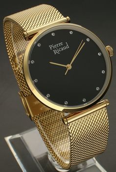 Zegarek damski Pierre Ricaud P22035.1144Q, Złoty zegarek z czarną tarczą. Zegarek biżuteryjny (2).jpg