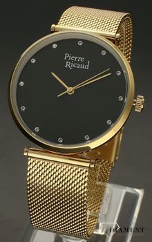 Zegarek damski Pierre Ricaud P22035.1144Q, Złoty zegarek z czarną tarczą. Zegarek biżuteryjny (3).jpg