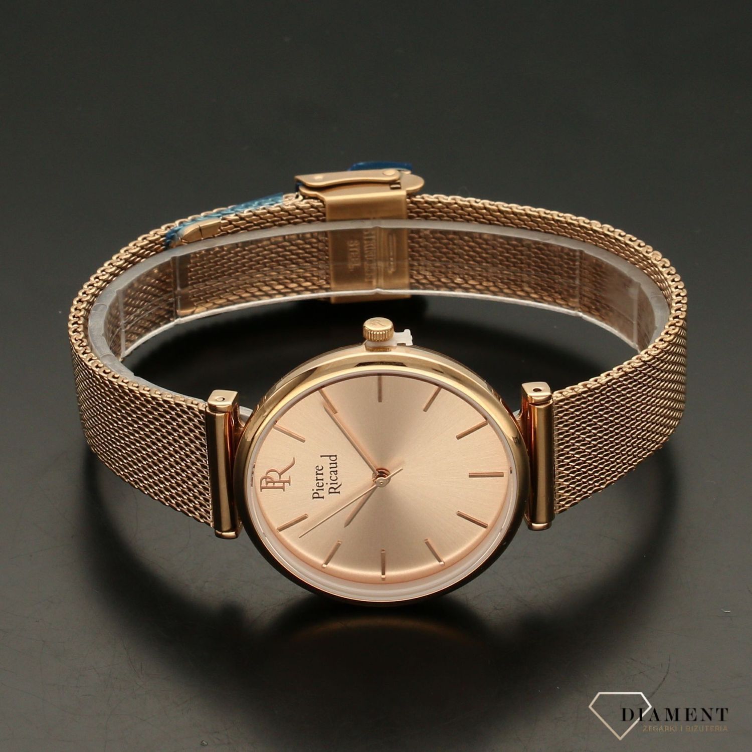 Zegarek damski w kolorze różowego złota. Zegarek damski z dodatkowym wymiennym paskiem skórzanym w kolorze szarym. Idealny pomysł na prezent (1).jpg