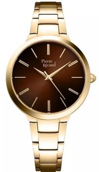 Zegarek męski Pierre Ricaud P22051.1A1GQ z mechanizmem kwarcowym, złotą kopertą PVD, brązową tarczą i stalową bransoletą z zapięciem typu H. Elegancja, trwałość i uniwersalny design.1.jpg