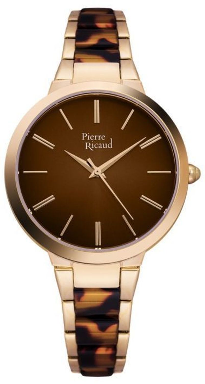 Zegarek męski Pierre Ricaud P22051.1A1GQ z mechanizmem kwarcowym, złotą kopertą PVD, brązową tarczą i stalową bransoletą z zapięciem typu H. Elegancja, trwałość i uniwersalny design.1.jpg