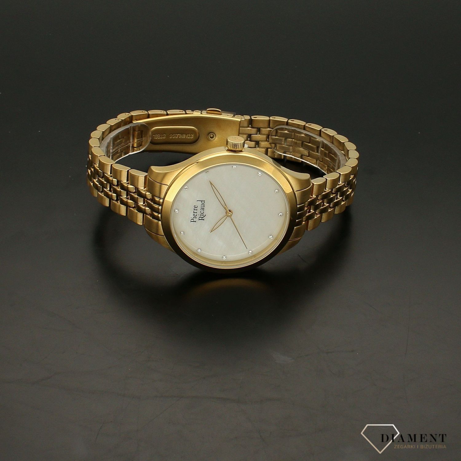 Zegarek damski Pierre Ricaud PP22063.114FQ na złotej bransolecie wykonany ze stali szlachetnej z mechanizmem kwarcowym, zasilanym za pomocą baterii. Posiada bardzo wysoką dokładność mierzenia czasu..webp