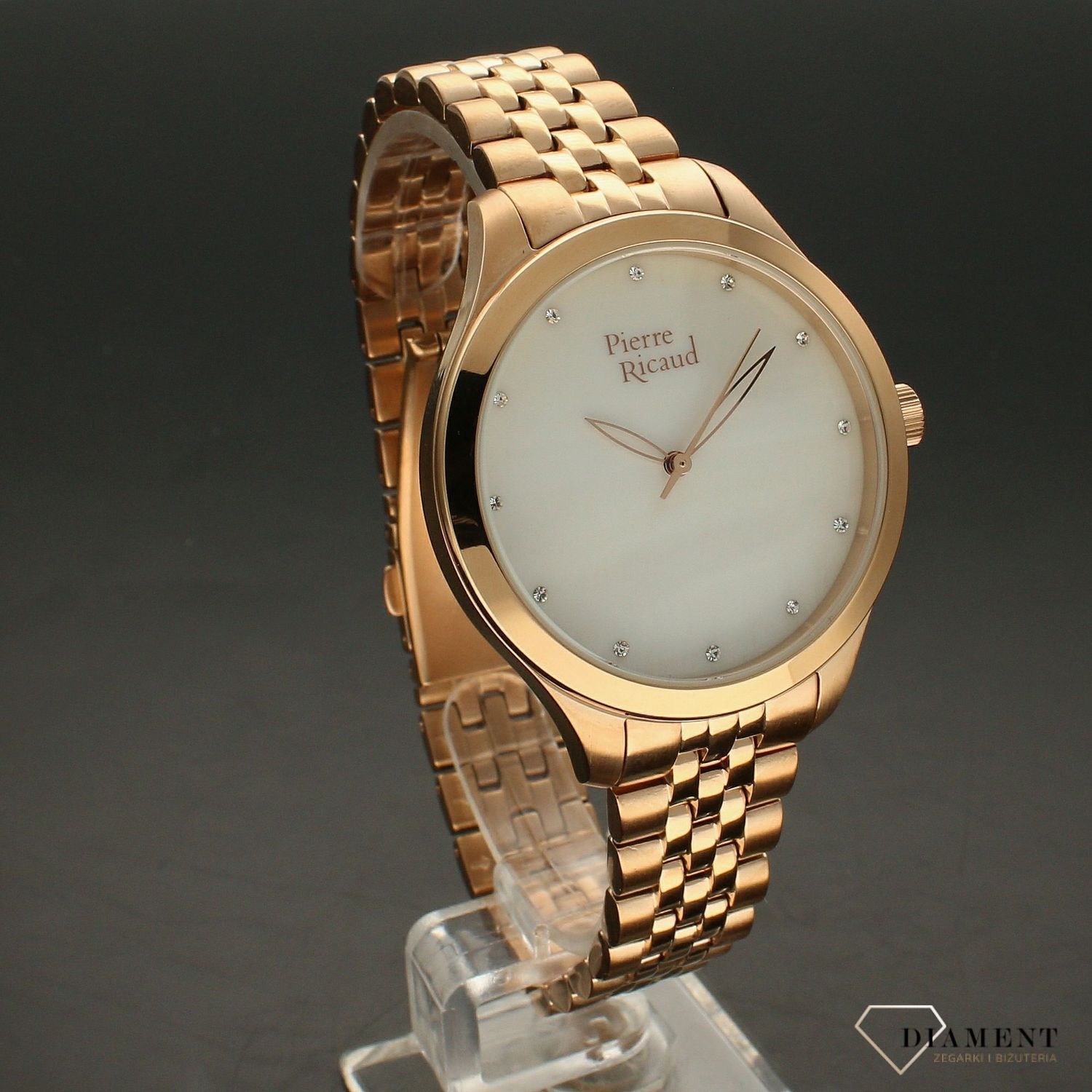 Zegarek damski Pierre Ricaud P22063.R14FQ na złotej bransolecie wykonany ze stali szlachetnej z mechanizmem kwarcowym, zasilanym za pomocą baterii..webp