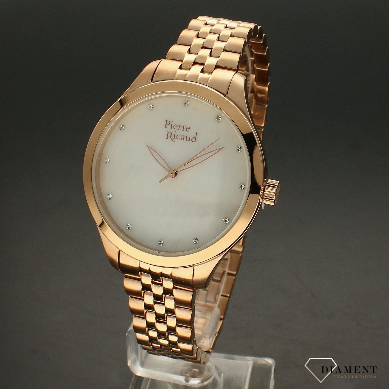 Zegarek damski Pierre Ricaud P22063.R14FQ na złotej bransolecie wykonany ze stali szlachetnej z mechanizmem kwarcowym, zasilanym za pomocą baterii..webp