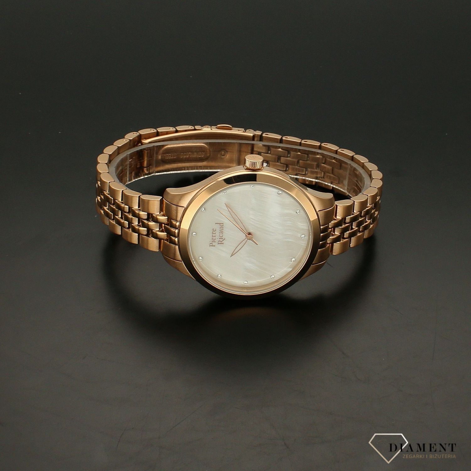 Zegarek damski Pierre Ricaud P22063.R14FQ na złotej bransolecie wykonany ze stali szlachetnej z mechanizmem kwarcowym, zasilanym za pomocą baterii..webp