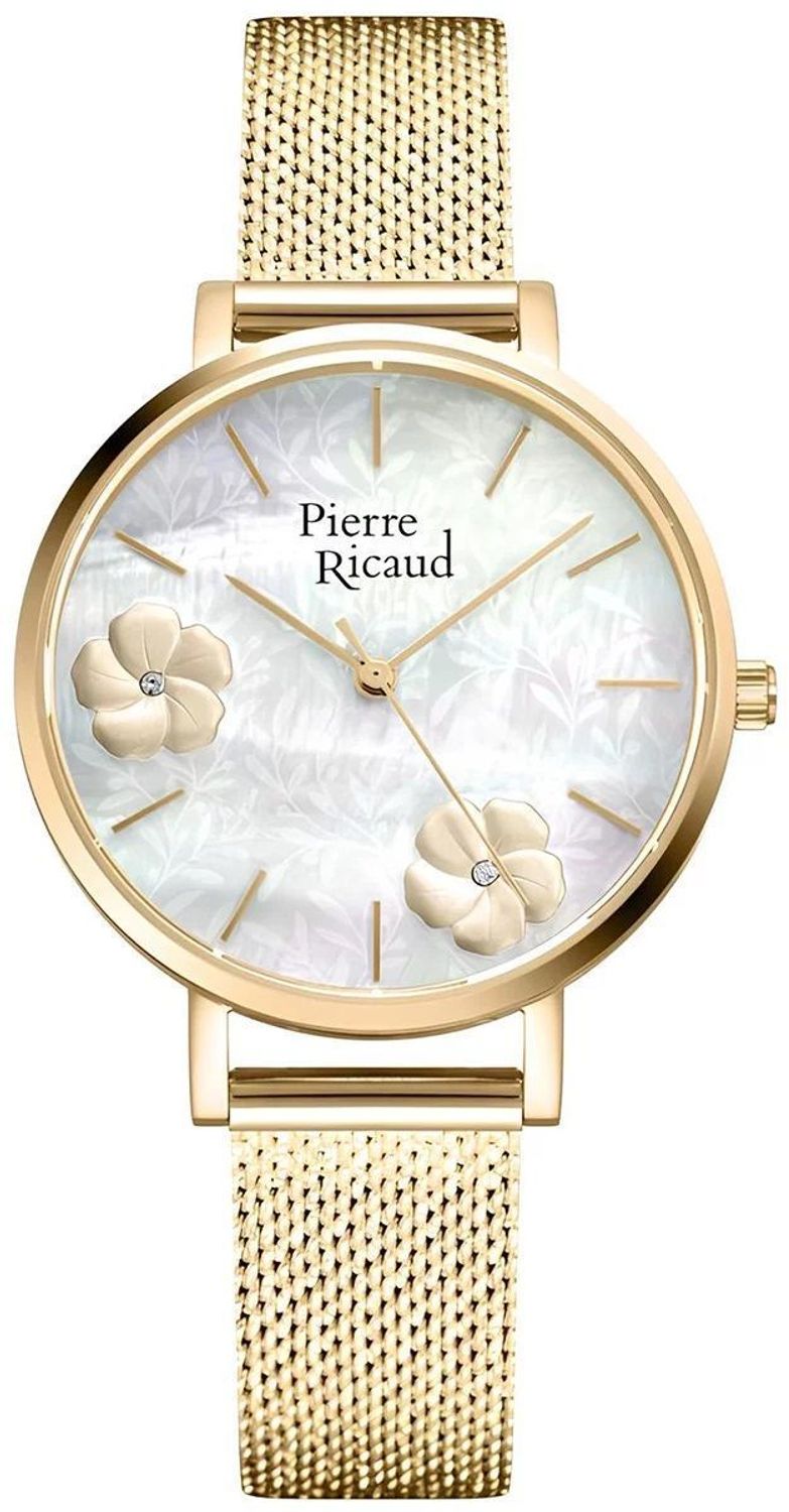Zegarek damski Pierre Ricaud Classic z perłową tarczą P22105.1113Q. Zegarek damski na bransolecie. Zegarek Pierre Ricaud z kwiatową tarczą. Zegarek w złotym kolorze. Zegarek damski na bransolecie Pierre Ricaud na prezent..jpg