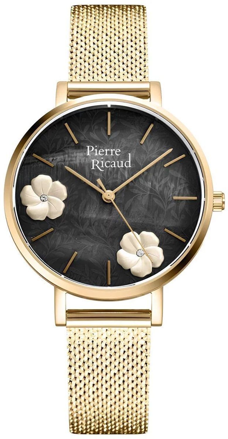 Zegarek damski Pierre Ricaud Classic P22105.1117Q. Zegarek damski na bransolecie. Zegarek Pierre Ricaud z kwiatową tarczą. Zegarek w złotym kolorze. Zegarek damski na bransolecie Pierre Ricaud na prezent..jpg