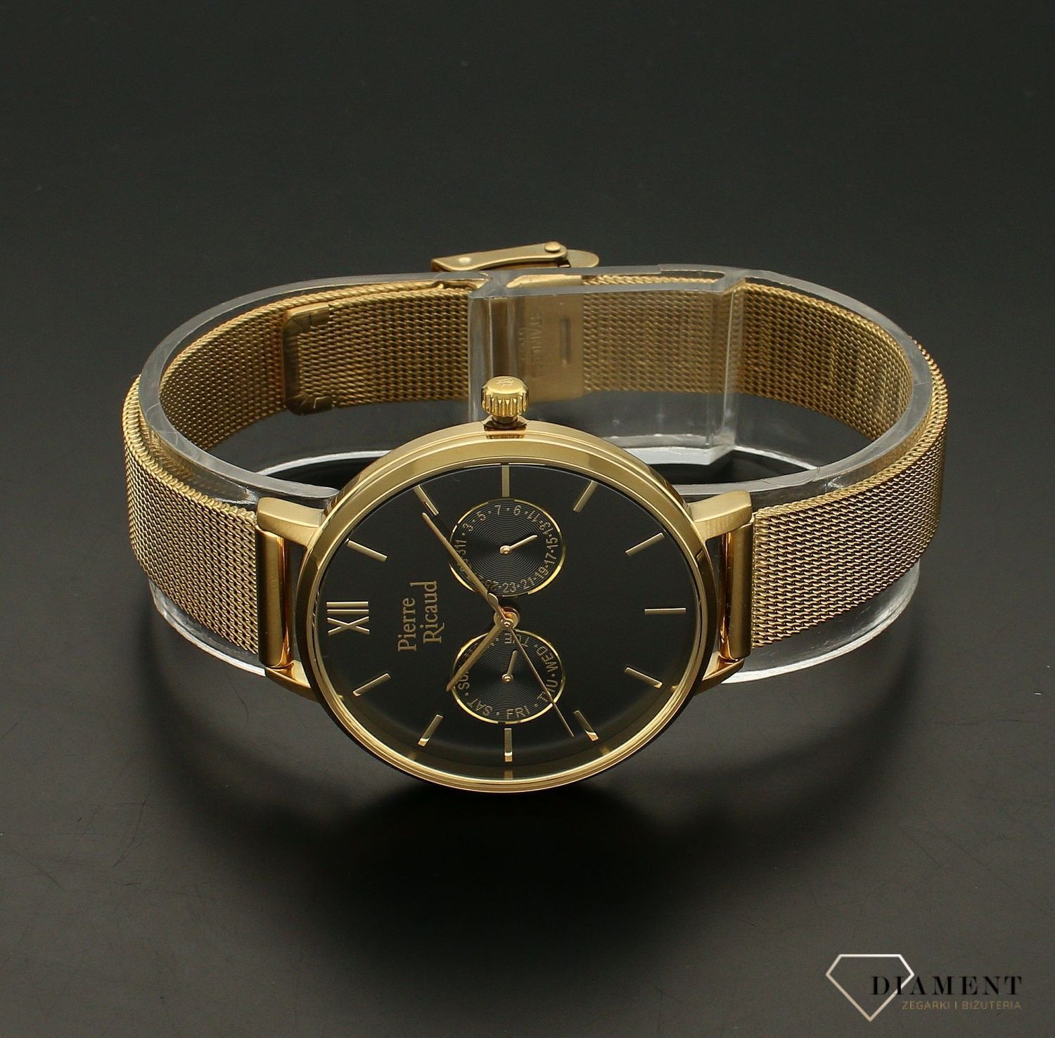 Zegarek damski na bransoletce złoty Pierre Ricaud duża tarcza P22110.1164QF. Zegarek damski duży. Wyraźny damski zegarek. Modny damski zegarek. Pomysł na prezent dla kobiety..jpg