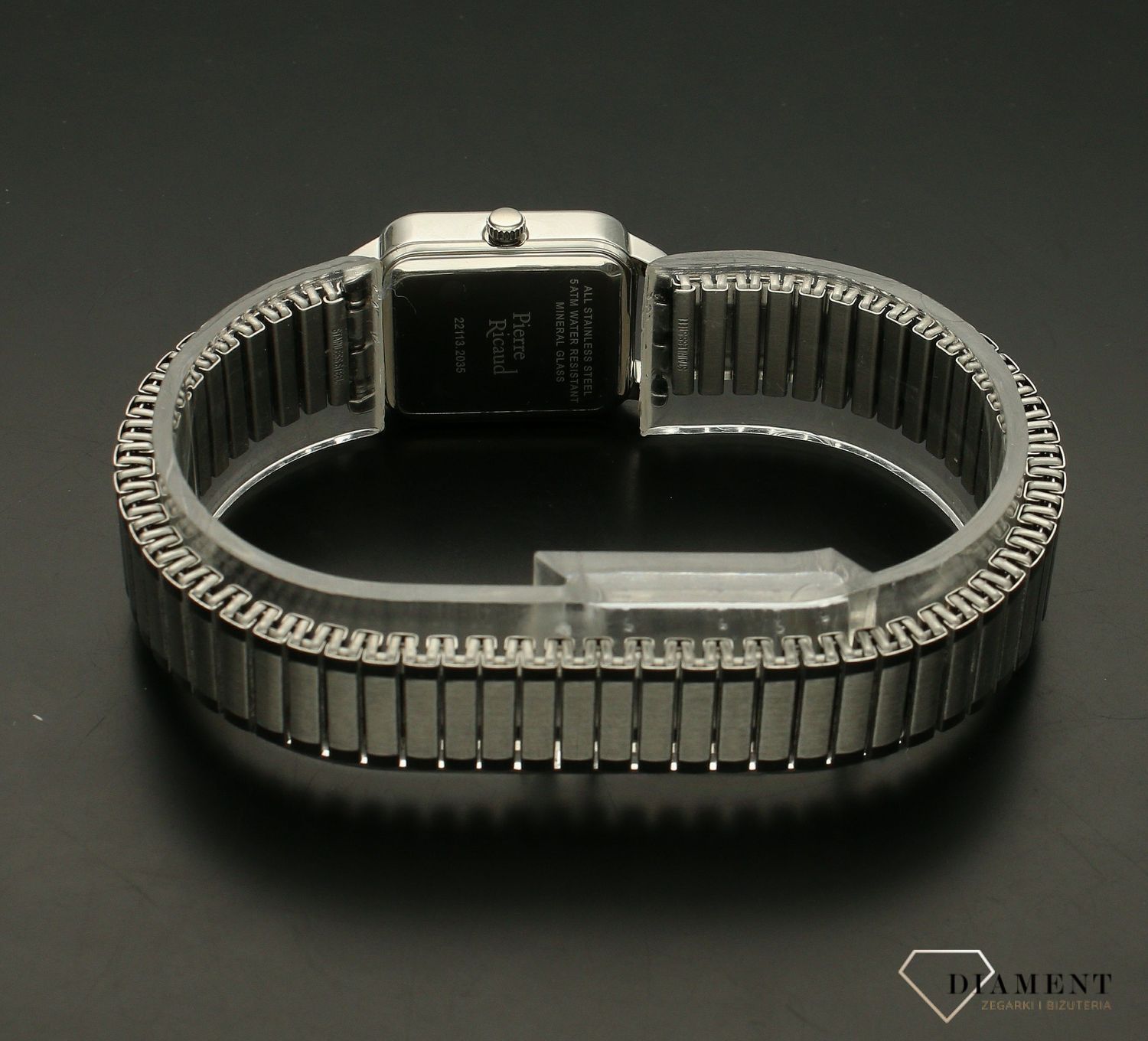 Zegarek damski Pierre Ricaud rozciągana bransoletka Wyraźny kwadrat P22113.5122Q. Wyraźny zegarek. Zegarek czytelny dla babci. Zegarek wkładany. Rozciągana bransoletka. Na prezent. Wyraźny zegarek w kwadracie.jpg