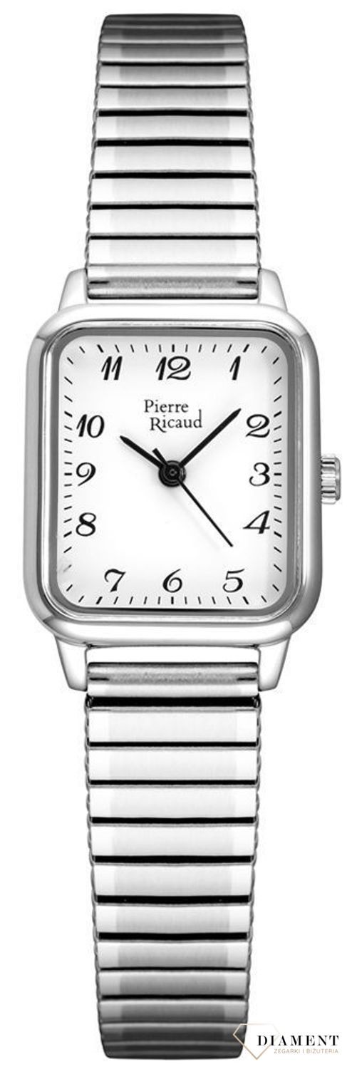 Zegarek damski Pierre Ricaud rozciągana bransoletka Wyraźny kwadrat P22113.5122Q. Wyraźny zegarek. Zegarek czytelny dla babci. Zegarek wkładany. Rozciągana bransoletka. Na prezent. Wyraźny zegarek w kwadracie.jpg