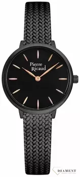 Zegarek damski Pierre Ricaud P22121.B114Q na czarnej bransolecie wykonany ze stali szlachetnej z mechanizmem kwarcowym, zasilanym za pomocą baterii.webp