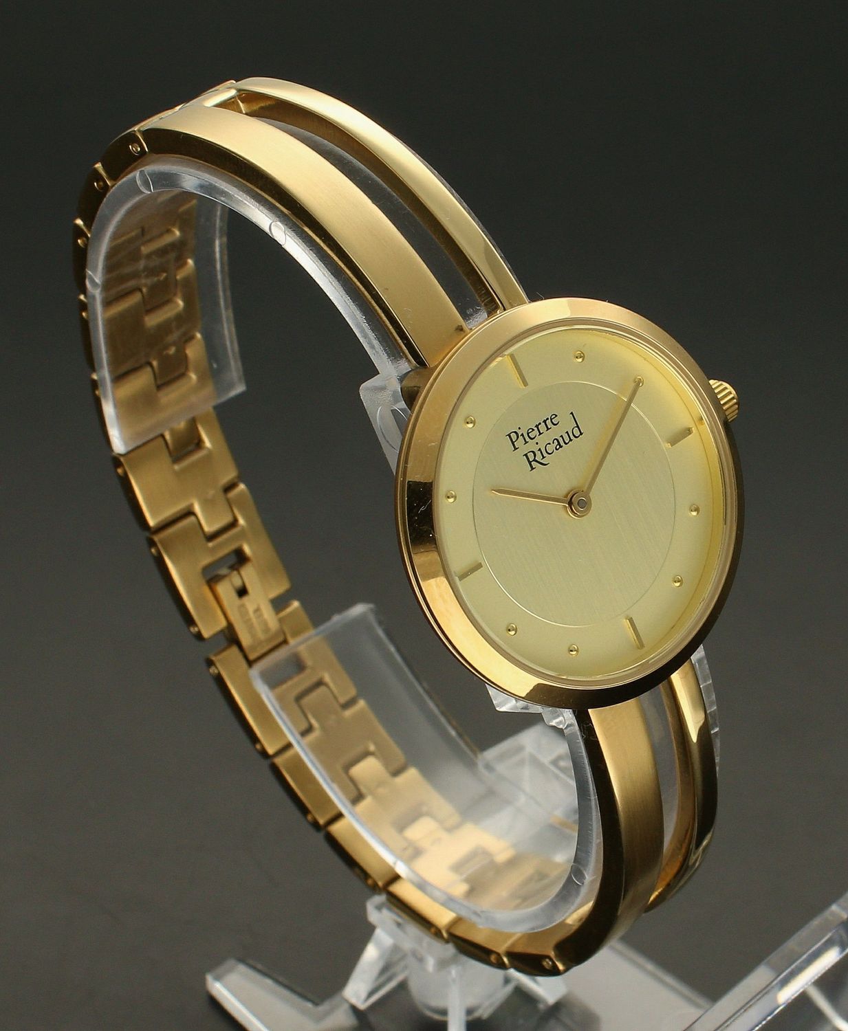 Zegarek damski na bransolecie biżuteryjny złoty Pierre Ricaud P22124.1191Q. Zegarek na sztywnej bransoletce . Złoty zegarek na prezent. Zegarek ozdobny. Tani zegarek..jpg