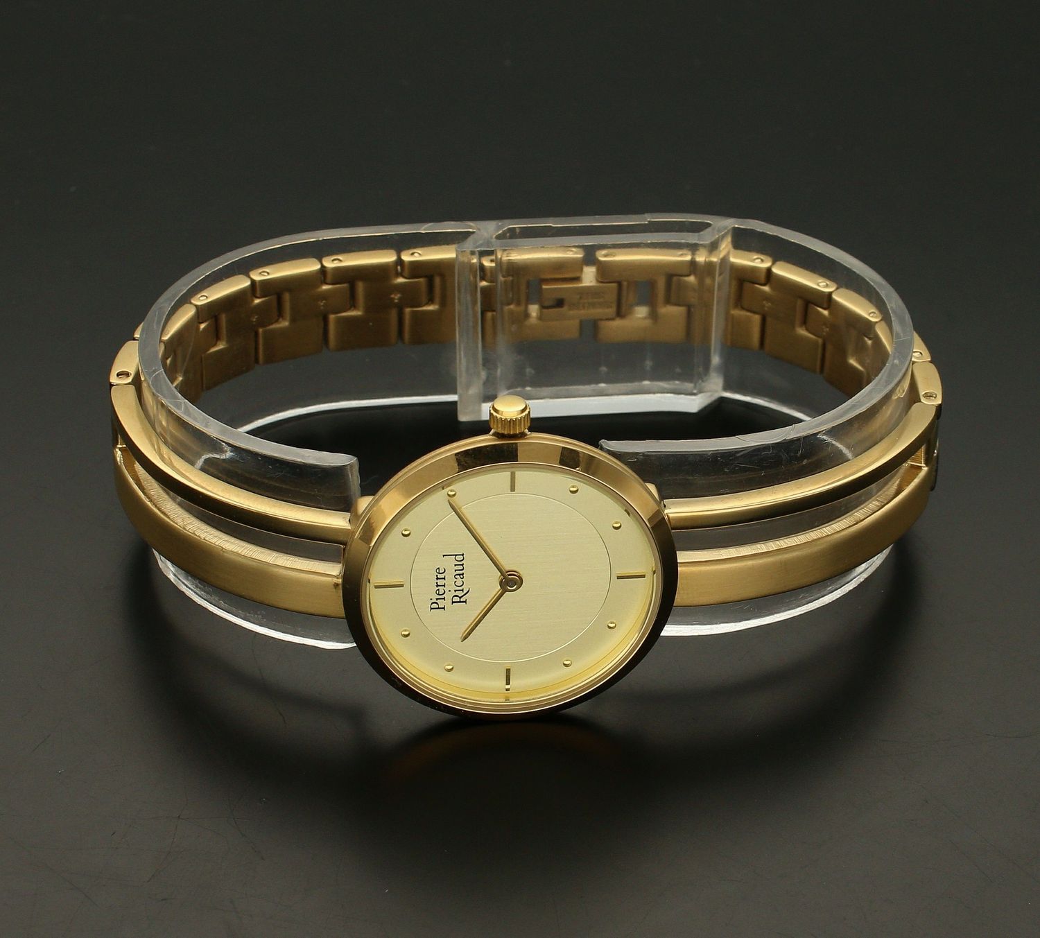 Zegarek damski na bransolecie biżuteryjny złoty Pierre Ricaud P22124.1191Q. Zegarek na sztywnej bransoletce . Złoty zegarek na prezent. Zegarek ozdobny. Tani zegarek..jpg