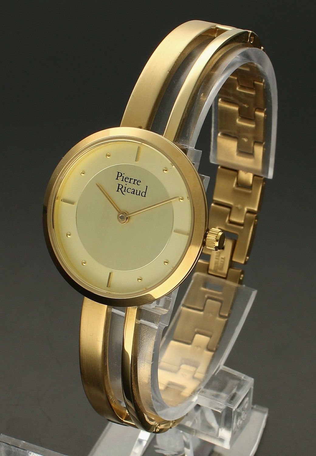 Zegarek damski na bransolecie biżuteryjny złoty Pierre Ricaud P22124.1191Q. Zegarek na sztywnej bransoletce . Złoty zegarek na prezent. Zegarek ozdobny. Tani zegarek..jpg