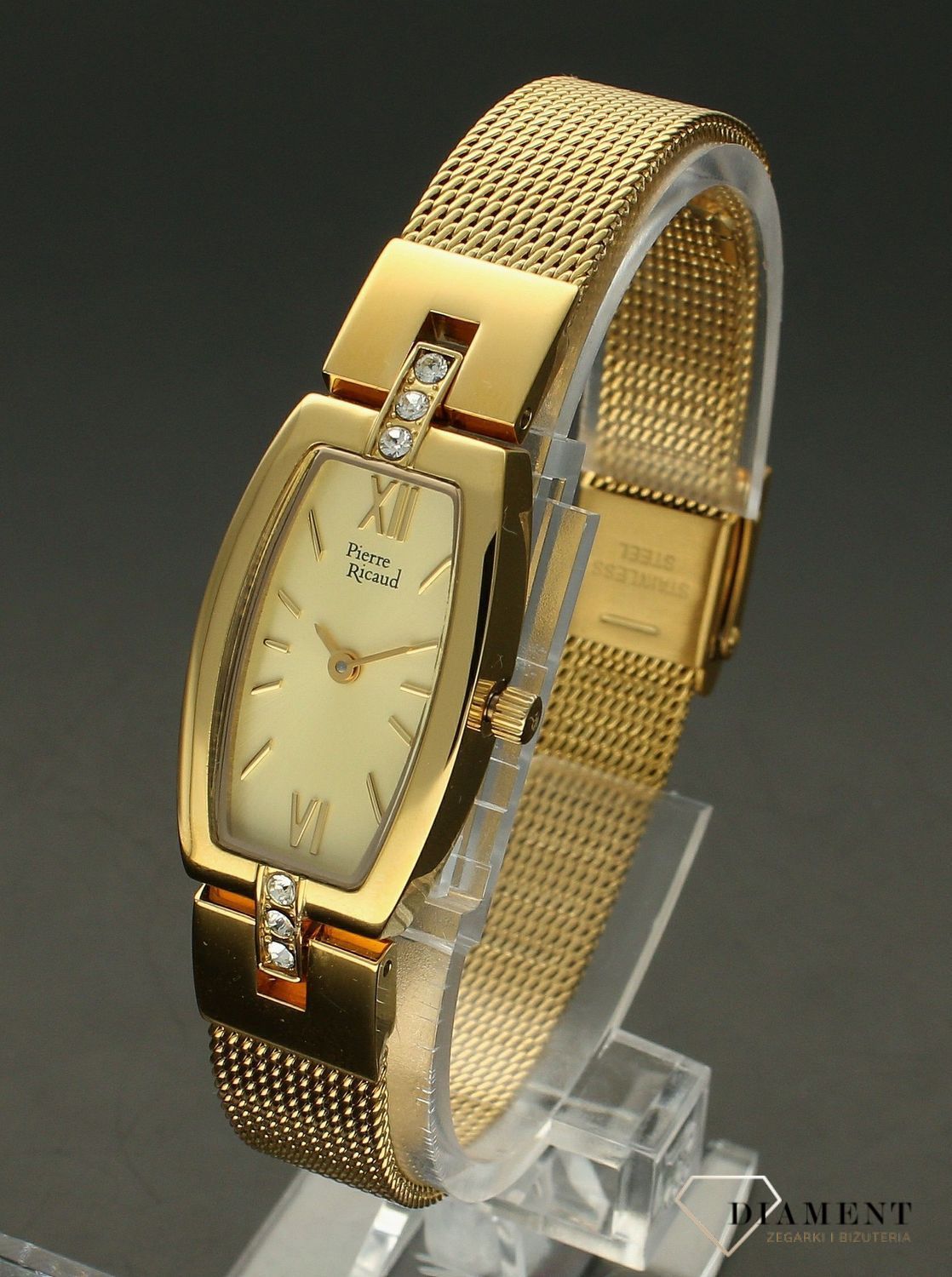 Zegarek damski na bransoletce klasyczny złoty Pierre Ricaud prostokątny P22150.1161Q. Damski zegarek złoty. Zegarek w prostokącie. Biżuteryjny zegarek. Tani zegarek na prezent..jpg