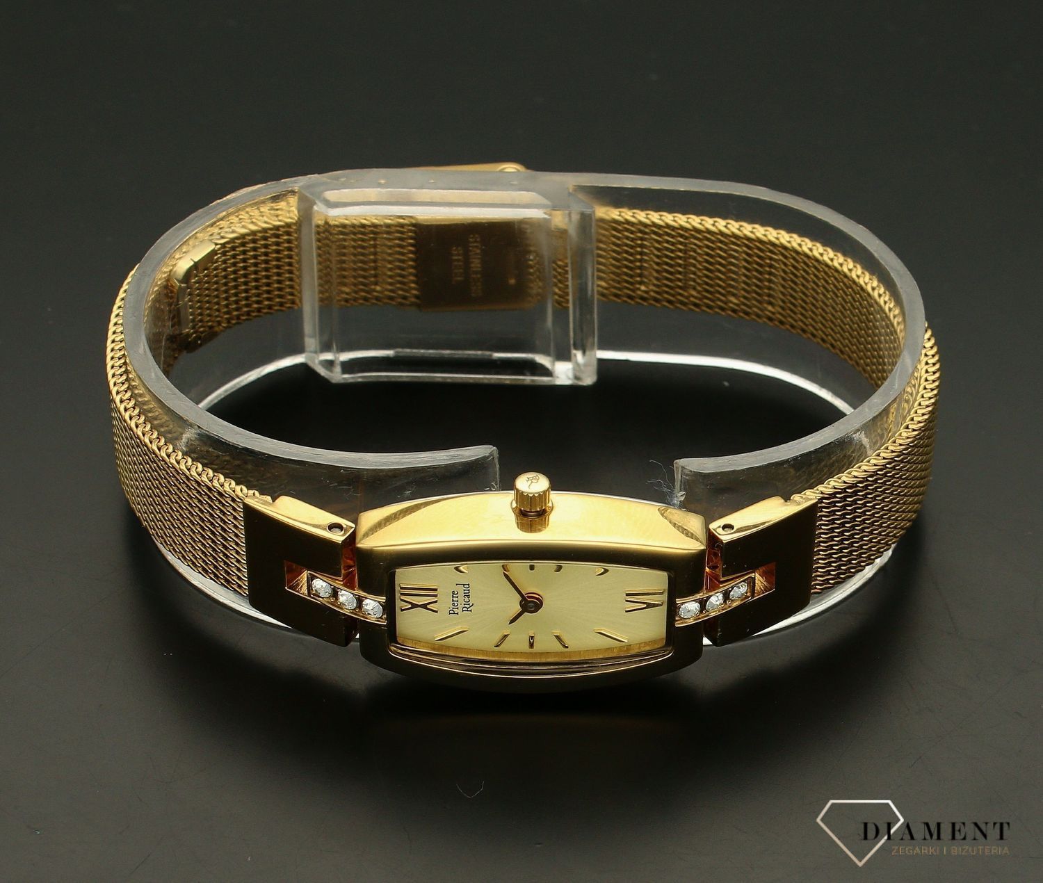 Zegarek damski na bransoletce klasyczny złoty Pierre Ricaud prostokątny P22150.1161Q. Damski zegarek złoty. Zegarek w prostokącie. Biżuteryjny zegarek. Tani zegarek na prezent..jpg