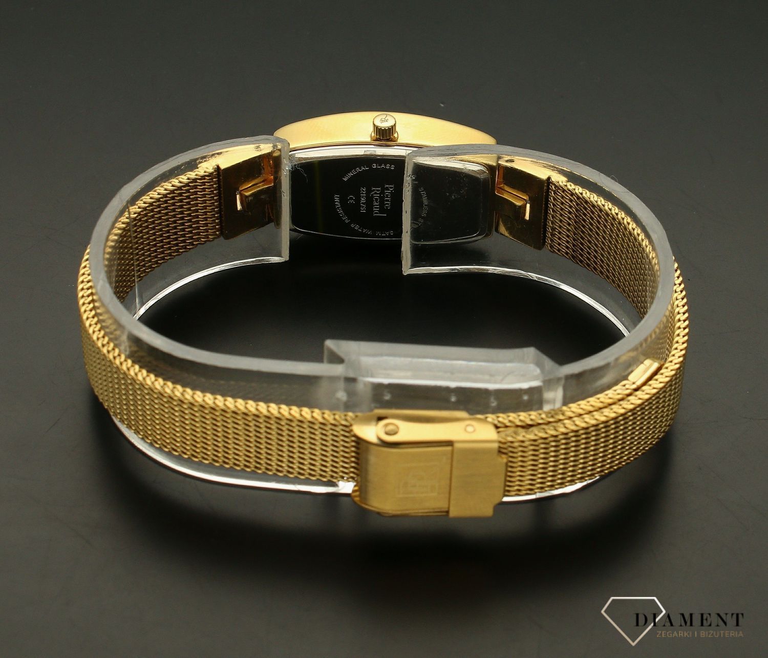 Zegarek damski na bransoletce klasyczny złoty Pierre Ricaud prostokątny P22150.1161Q. Damski zegarek złoty. Zegarek w prostokącie. Biżuteryjny zegarek. Tani zegarek na prezent..jpg