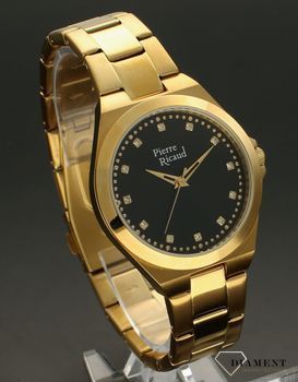 Zegarek damski na złotej bransolecie z czarną tarczą Pierre Ricaud P23009 (1).jpg