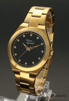 Zegarek damski na złotej bransolecie z czarną tarczą Pierre Ricaud P23009 (2).jpg