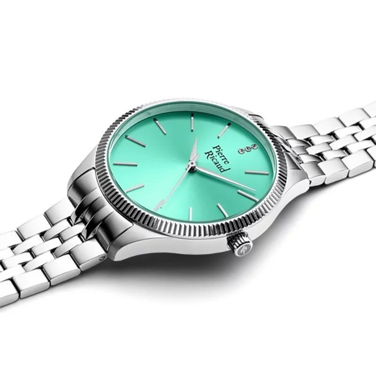 Zegarek damski Pierre Ricaud P23010.511TQ. Zegarek damski na bransolecie. Zegarek Pierre Ricaud z miętową tarczą. Zegarek stalowy damski Tiffany Blue. Zegarek damski na bransolecie Pierre Ricaud na prezent (4).jpg