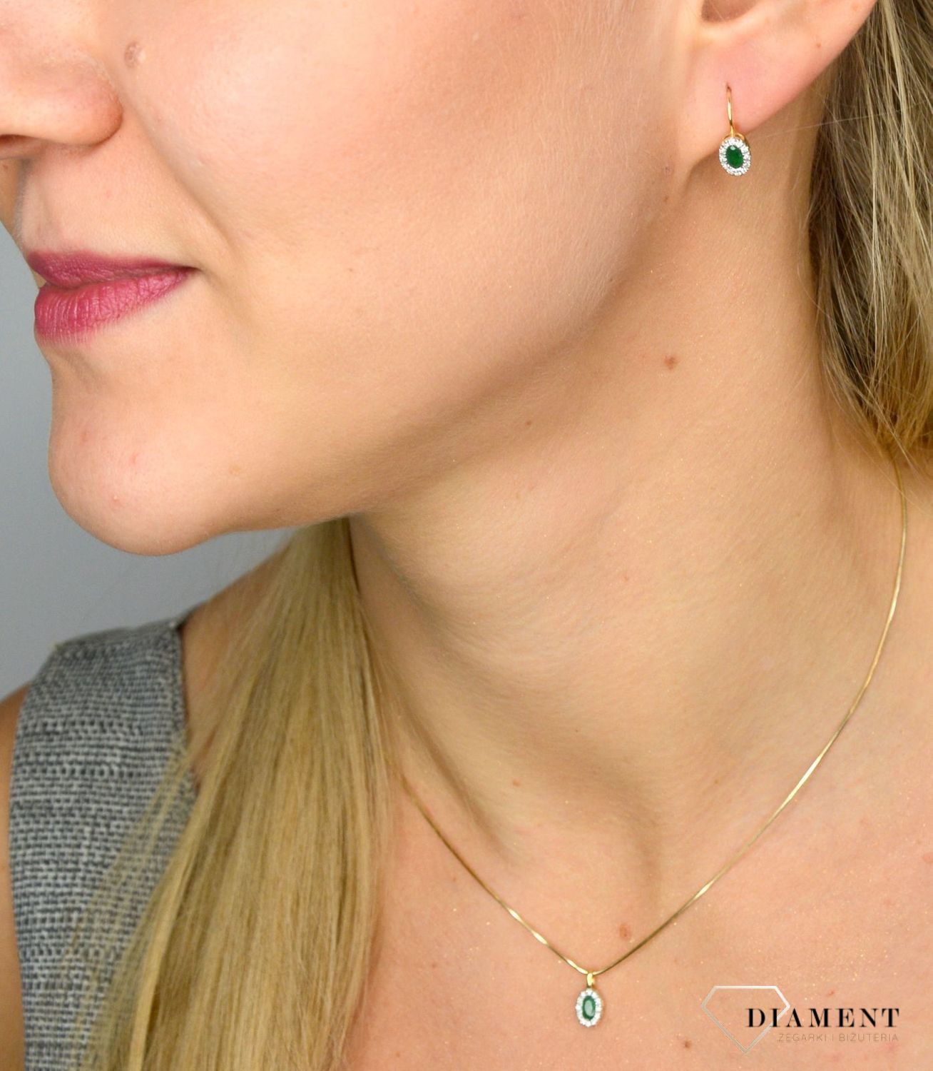 Zawieszka złota DIAMENT szmaragd, diamenty P2801Szm.jpg