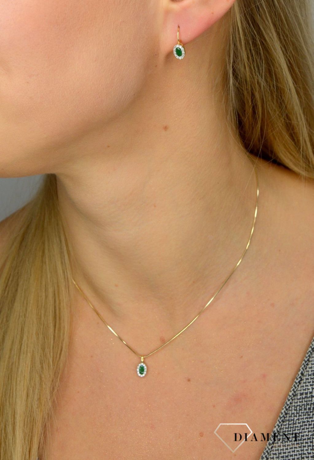 Zawieszka złota DIAMENT szmaragd, diamenty P2801Szm.jpg