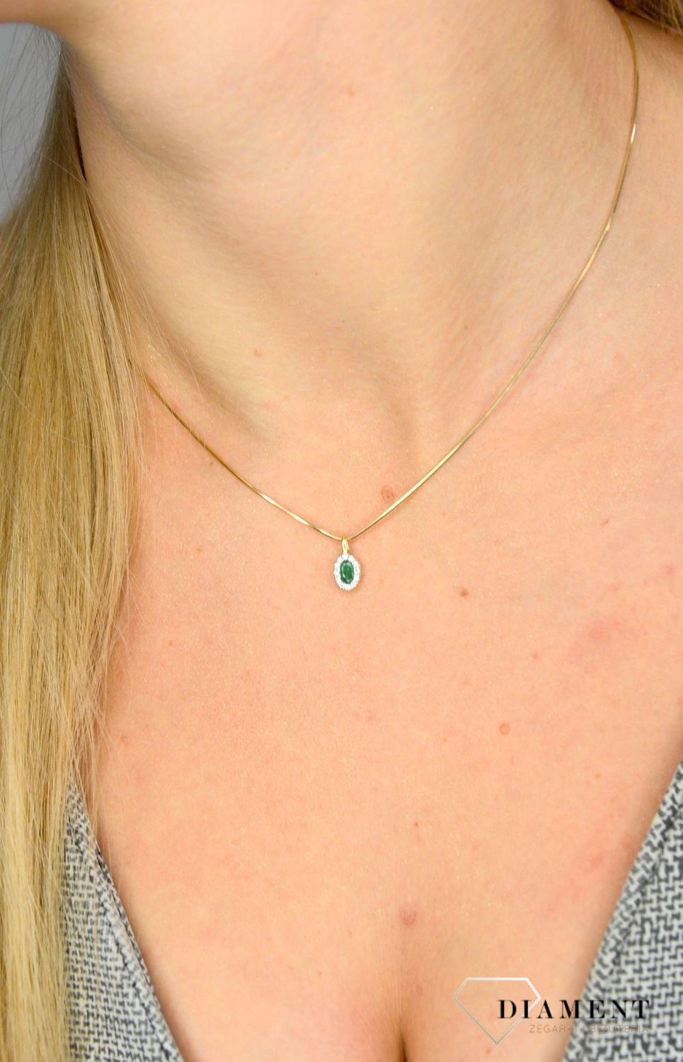 Zawieszka złota DIAMENT szmaragd, diamenty P2801Szm.jpg