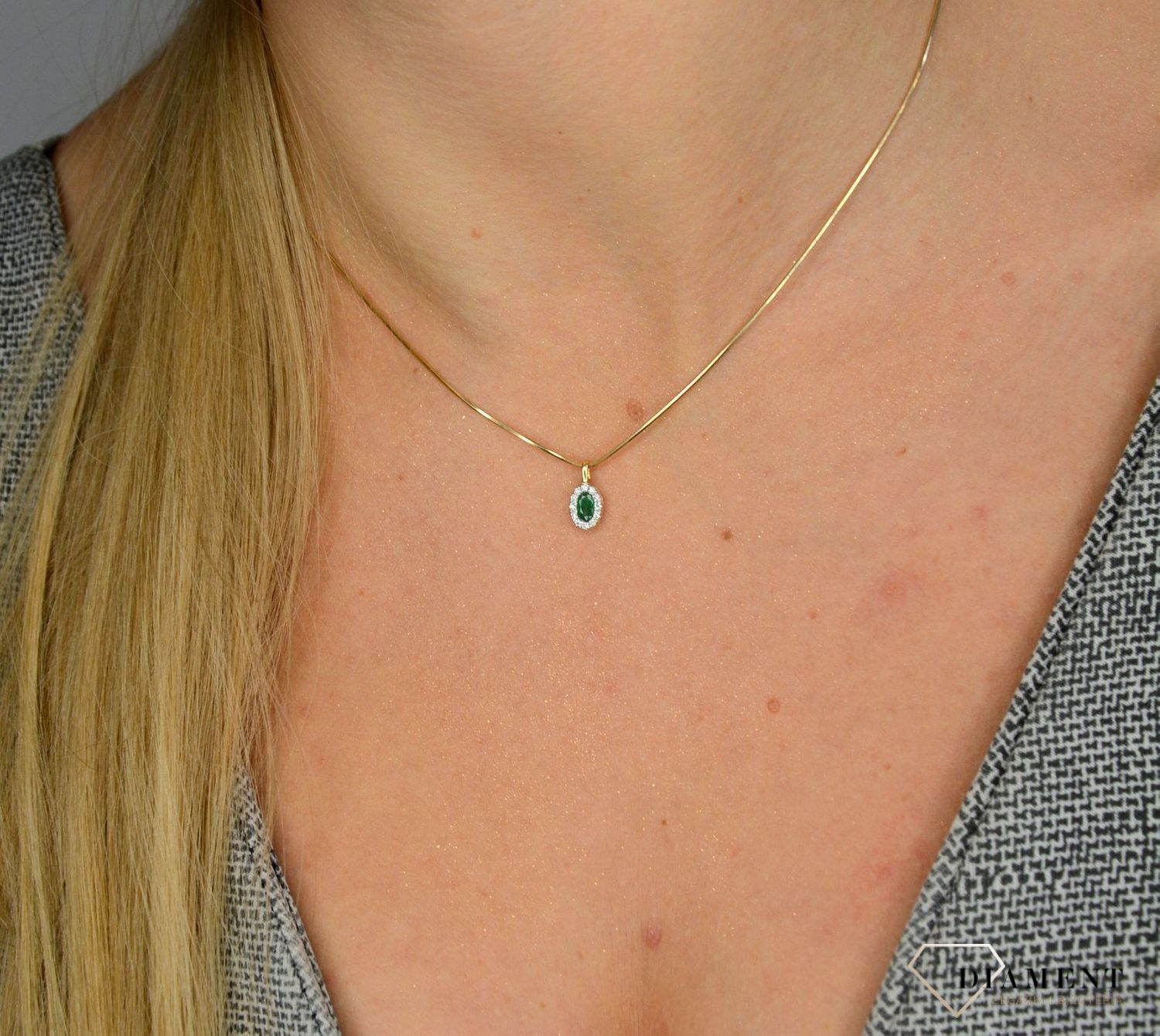Zawieszka złota DIAMENT szmaragd, diamenty P2801Szm.jpg