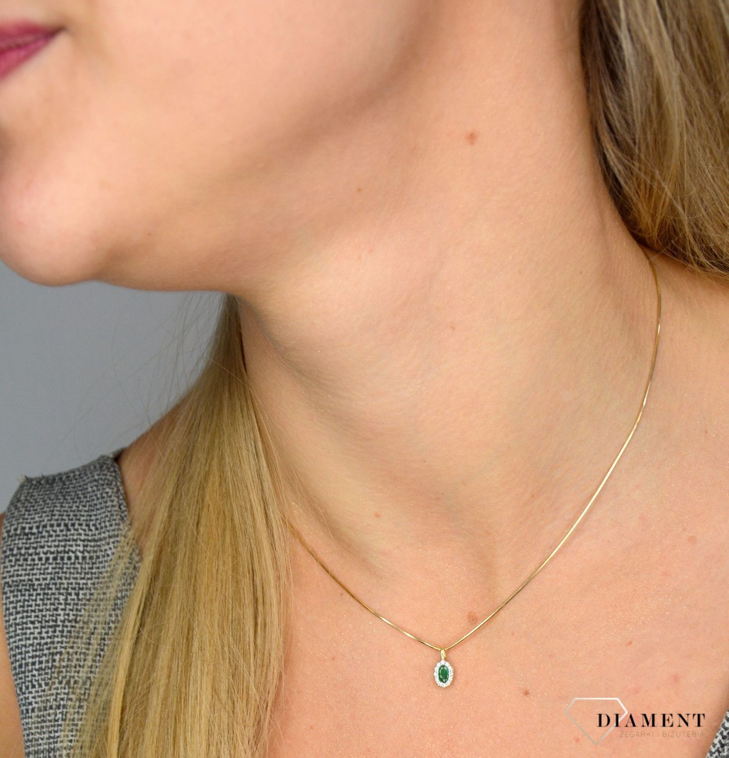 Zawieszka złota DIAMENT szmaragd, diamenty P2801Szm.jpg