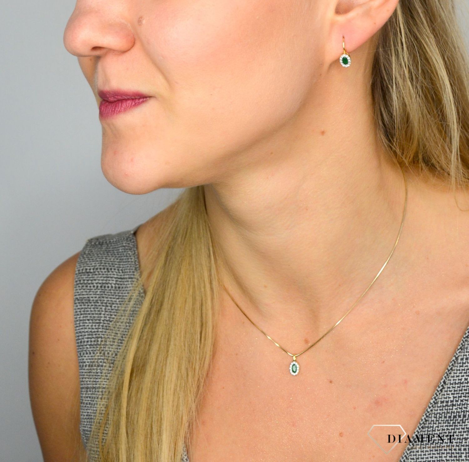 Zawieszka złota DIAMENT szmaragd, diamenty P2801Szm.jpg