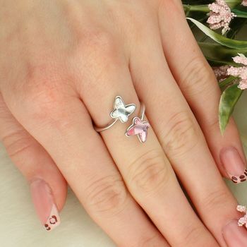 Srebrny pierścionek 925 Spark Butterfly z kryształami Swarovski® – Light Rose & Crystal (rozmiar 18, regulowany) Ag.jpg