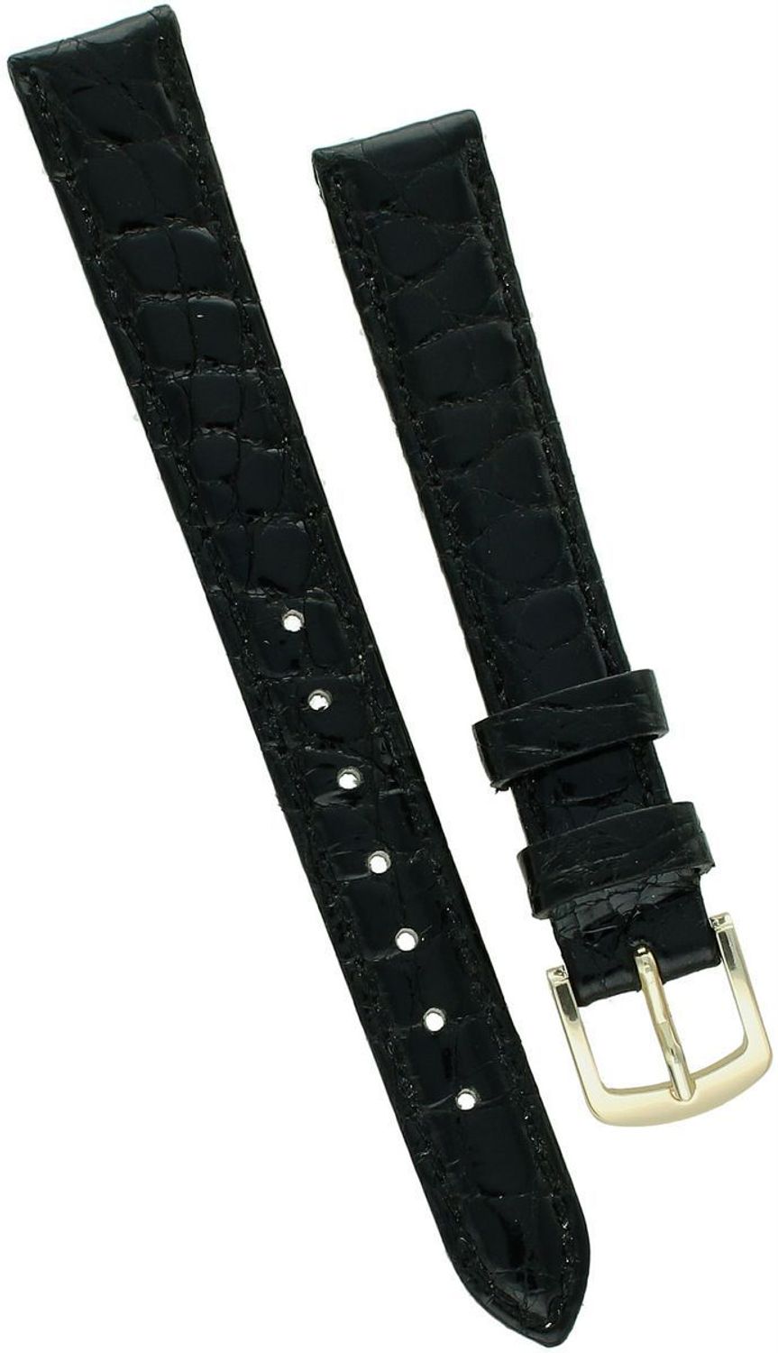 Elegancki pasek do zegarka z wysokiej jakości skóry krokodyla, model P332.1.14, szerokość mocowania 14 mm, długość 82112 mm, stalowa sprzączka w złotym kolorze. Idealny do zegarków premium.1.jpg
