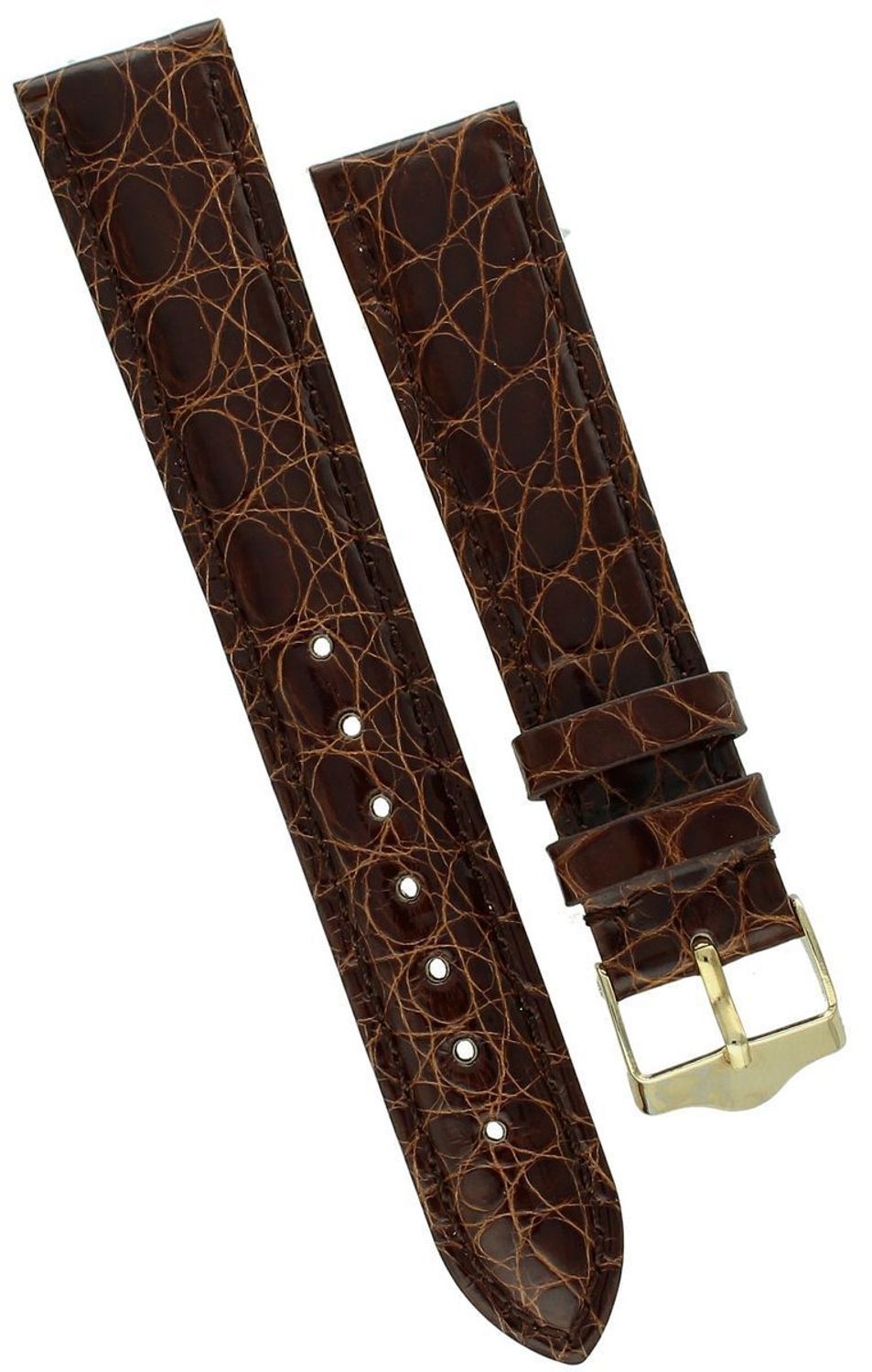 Ekskluzywny pasek do zegarka z wysokiej jakości skóry krokodyla, model P332.18.2, szerokość mocowania 18 mm, długość 85113 mm, stalowa sprzączka w złotym kolorze1.jpg