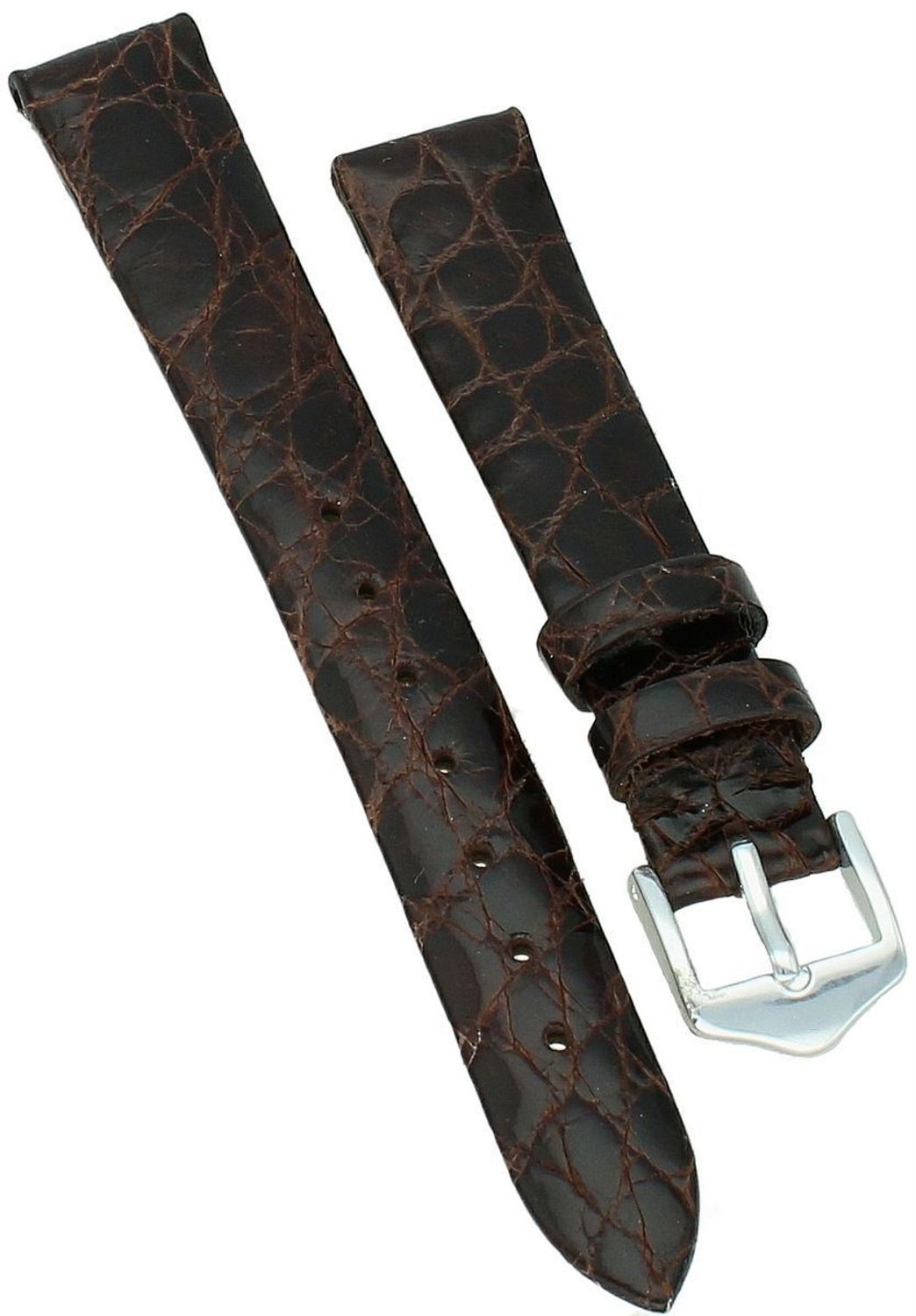 Elegancki pasek do zegarka z wysokiej jakości skóry krokodyla, model P332.2.14, szerokość mocowania 14 mm, długość 75105 mm, stalowa sprzączka w srebrnym kolorze. Idealny do zegarków premium.1.jpg