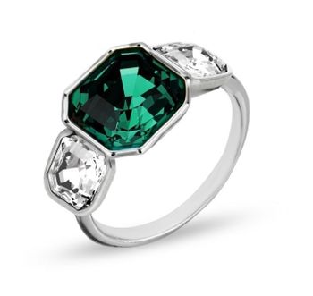 Pierścionek srebrny regulowany z kryształkami Emerald, Crystal P44803EMC. Pierścionek srebrny regulowany z kryształkami. Pierścionek z kryształów Swarovski srebra próby 925. Srebrny pierścionek o prostokątnym kształc (1).jpg